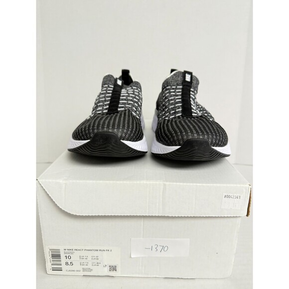 -1370 Nike React Phantom Run FK 2, Black/White-US 10 Womens - Picture 2 of 5